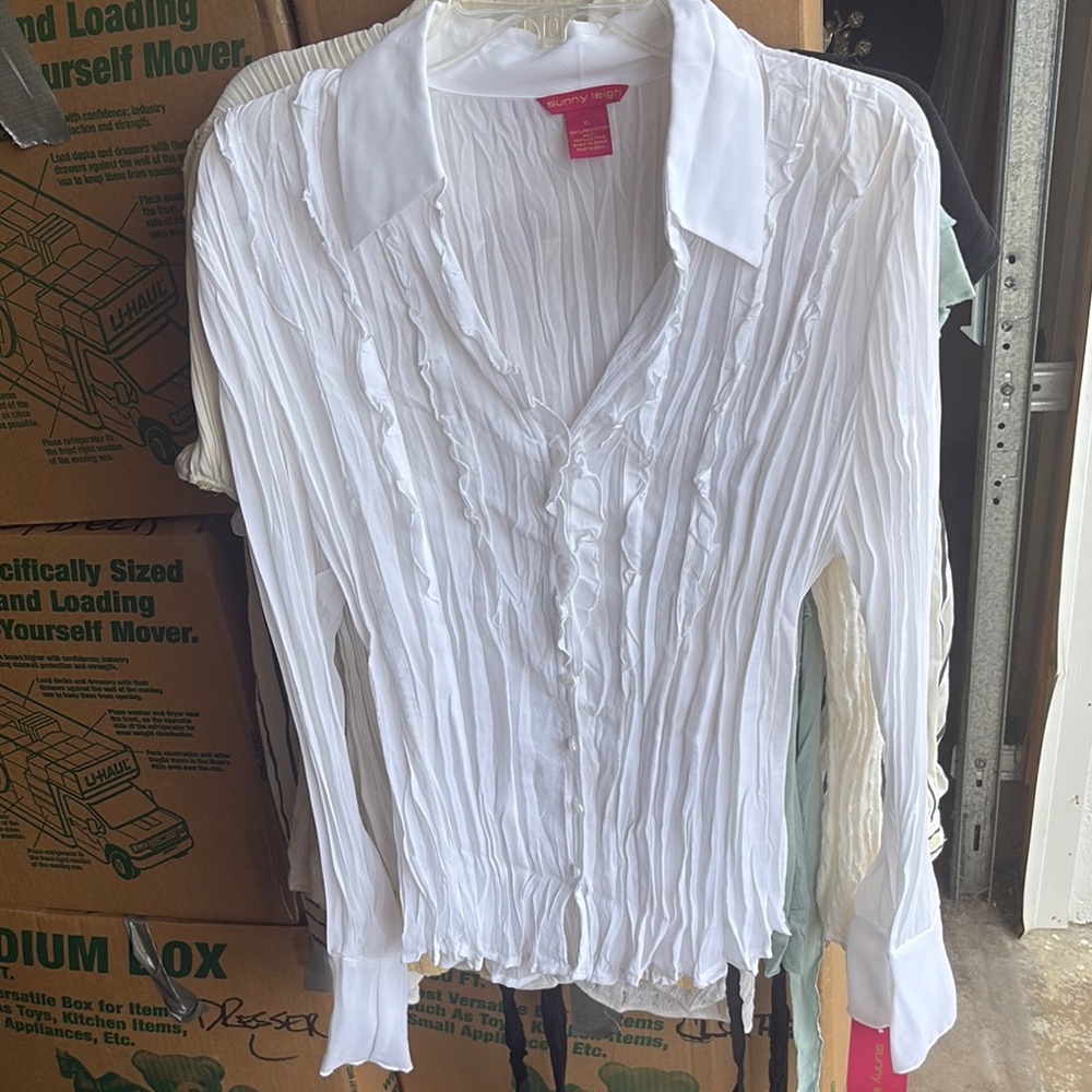 Sunny Leigh White Pleated Button Down Shirt